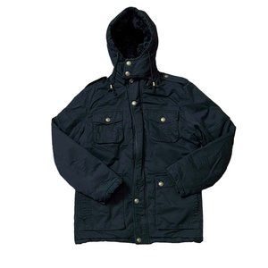 Thick Military Jacket with Removable Hood Black Men's M